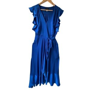 Ava & Aiden Wrap Dress Royal Blue Ruffle Satin Size Medium